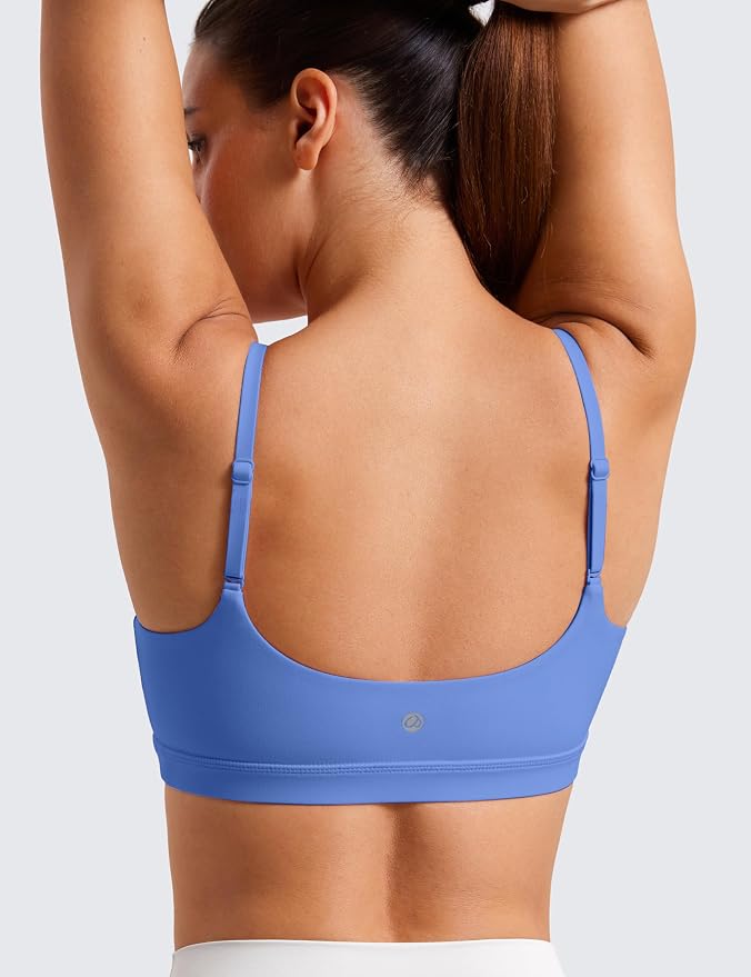 CRZ YOGA Butterluxe Adjustable Spaghetti Strap Sports Bras for Women - Scoop Neck Wireless Padded Yoga Workout Crop Top