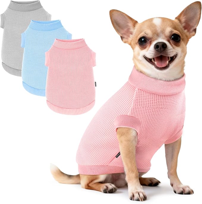 3 Pack Dog Shirt for Small Supplies Functional Waffle Dog Clothes Warm Soft Sweatshirt Outfit for Dogs Cats Pet Apparel