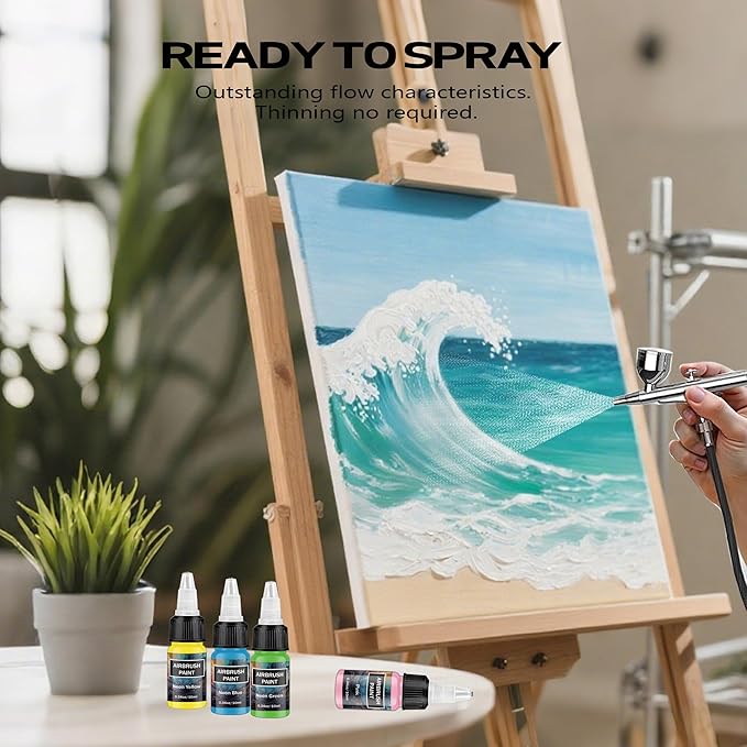 Airbrush Paint - 45 Colors Airbrush Paint Set with 3 Tinner, Plastic & Wood Acrylic Air brush Paint Kit Ready to Spray, Water-Based for Artists Beginners Hobbyist, 0.34 Fl Oz/10ml - 48 Bottles