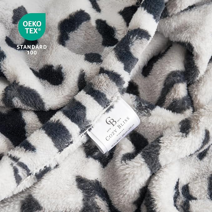 Cozy Bliss Leopard Print Fuzzy Throw Blanket for Couch & Bed, Thick Soft Warm Fleece Blankets for Room Decor, for Girls Kids Women Men, Snow Leopard, Grey 50"*60"