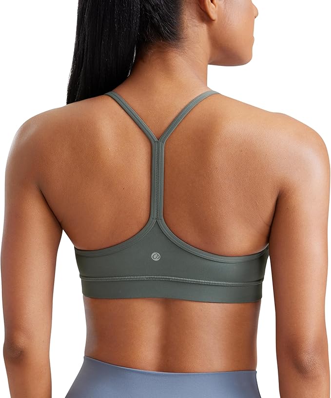 CRZ YOGA Butterluxe Y Back Sports Bras for Women - Padded Racerback Low Impact Spaghetti Thin Strap Workout Yoga Top