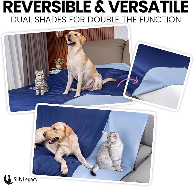 Thin Reversible Waterproof Protective Cover for Bed (Twin Size, 90 x 55 inch), for Pets, Babies; Incontinence, Dirt, Drool