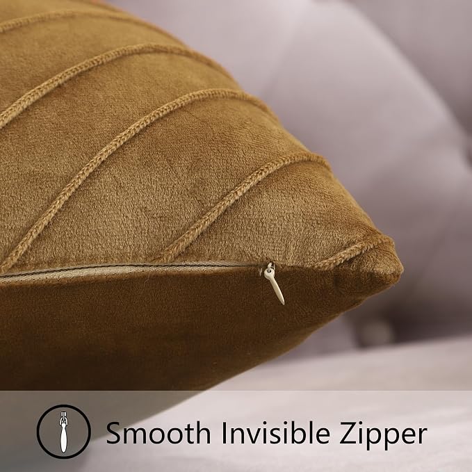 Velvet Throw Pillow Covers 22x22 inch Pack of 2 Gold Decor Brown | Soft Solid Pillow Covers,Modern Luxury Home Decor,for Couch Chair Sofa Bedroom Livingroom,Hidden Zipper,Ideal Gift,Easy Care