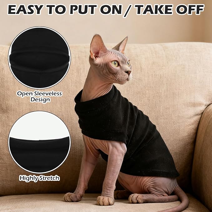 Cat Sweater Warm Fleece Pet Clothes for Cats Only | Soft Cat Vest Puppy Hoodie Coat, Fall Cold Winter Sweatshirt Pullover Clothing also for Small Dogs, Black M