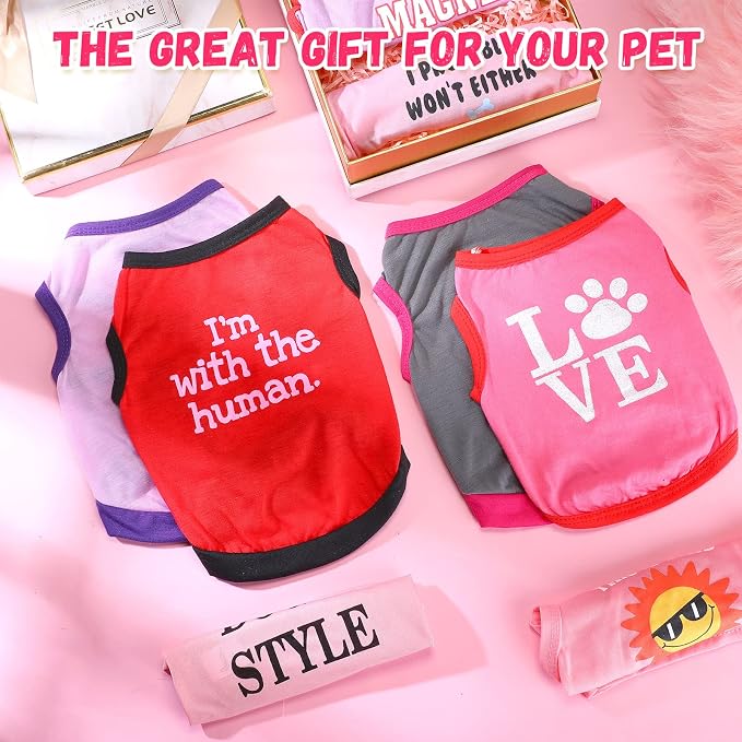 Reginary 8 Pieces Dog Shirts Girl Small Dog Clothes for Chihuahuas Yorkies Female Puppy Shirts Printed Pet Outfit Cute Breathable Soft Valentine's Day Doggie Cat Lovers Gift, Size S