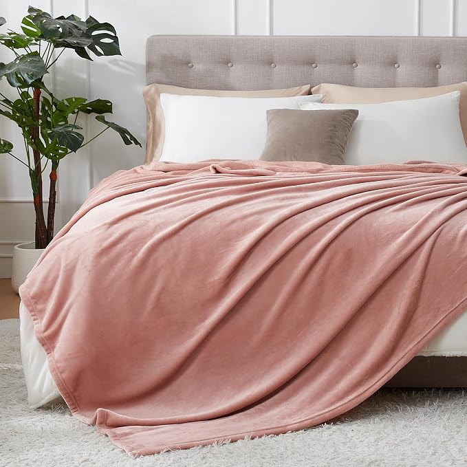 Hansleep King Dusty Pink Fleece Blanket, Soft Flannel Bed Blanket | Fuzzy Cozy Blanket 90x108 Inches, Multi-use for Bed, Sofa, Couch, Travel, Camping, All Season Warm Lightweight Cover