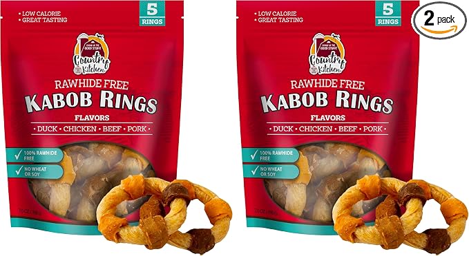 Country Kitchen Rawhide Free Kabob Rings Dog Chews, Made with Real Chicken, Beef, Pork, and Duck, 5 Count (Pack of 2)