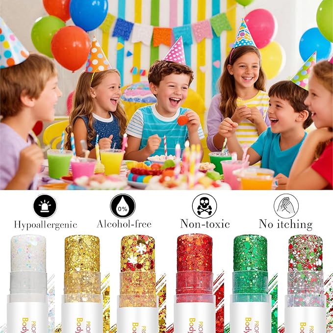 Hair Glitter Stick, Perfect Sparkling Theme Day Neon Outfit Singer Concert Music Rave Festival Party Christmas Accessories Face and Body Glitter Makeup. (Red & Green& White)