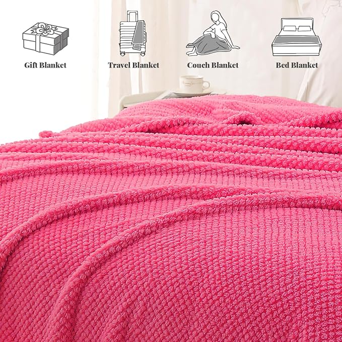 Whale Flotilla Soft Fleece King Size Bed Blanket, Hot Pink | 90x104 Inch, Suitable for Bed, Fluffy Fuzzy Jacquard Blankets for All Season, Lightweight and Cozy