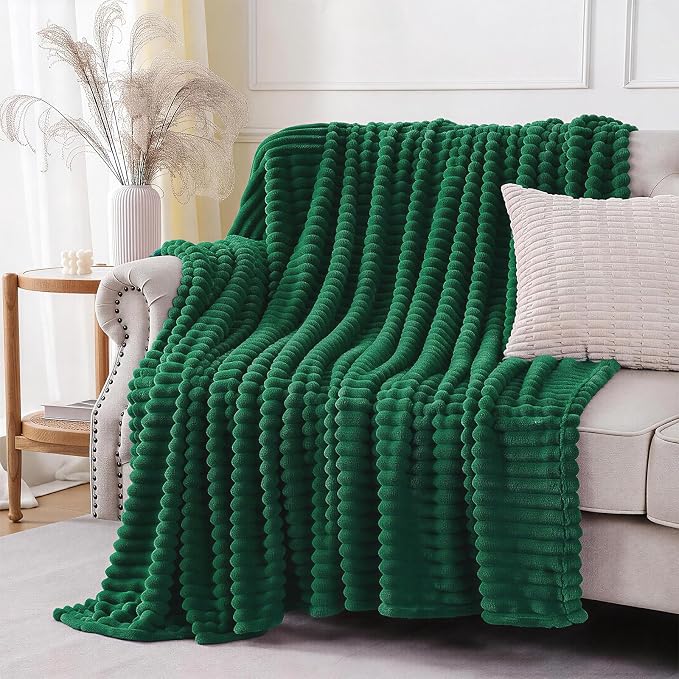 Christmas Green Throw Blanket for Couch Sofa 60"x80" Striped Design | Fleece Blankets Room Home Decor Lightweight Plush Soft Cozy Gifts for Women Mom