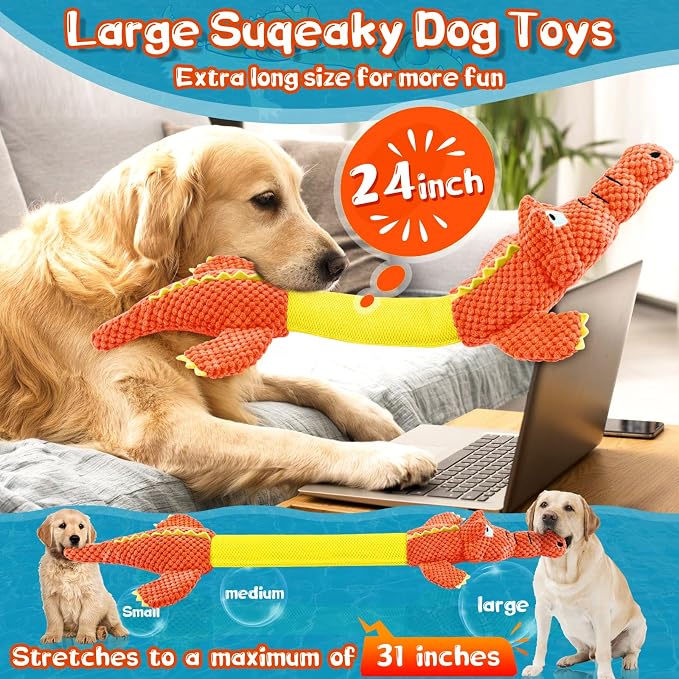 WOWBALA Interactive Tug of War Dog Toys for Small to Large Breeds-Squeaky Puppy Toys with Crinkle Paper, Stuffed Chew Dog Toys to Keep Them Busy, Training Reward Gift (Orange)