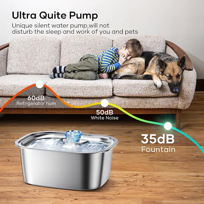 Water Pump Replacement for LESOTC 11L/3Gallon Stainless Steel Dog Water Fountain,Ultra Quite Water Pump for Dog Water Dispenser for Large Dogs Water Drinking Bowl Fountain for Pet, Easy to Clean,Black