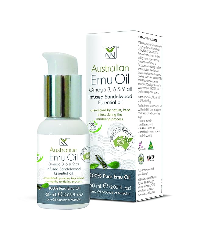 Y Not Natural Pure Emu Oil - Organic Moisture for Face, Body, Hair, Scalp & Nails - Rich in Omega 3-6-9, Vitamins & Essential Minerals - Australian Emu Oil (60ml) 2.03 fl oz - Sandalwood
