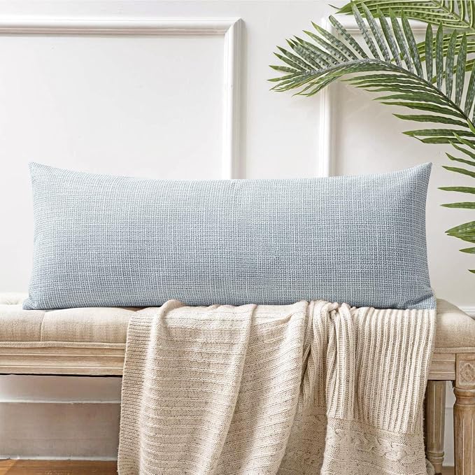 OTOSTAR Linen Throw Pillow Cover Set of 1 Decorative Long Lumbar Pillowcase Rectangle Cushion Cover 14x36 Inch for Home Decor Sofa Bedroom Car 35 x 90CM Blue Grey
