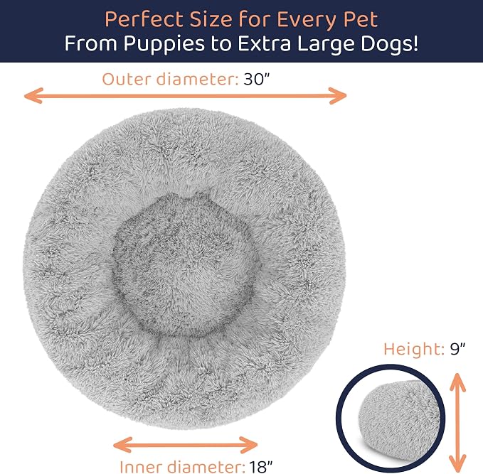 Donut Dog Bed - Premium Comfort for Anxiety Relief - Fluffy & Calming Design with Ultra-Plush Support | Cozy Round Dog Bed with Super Soft Circle Style (Grey, Medium)