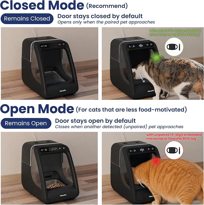 Automatic Microchip RFID Cat Feeder, 16-Cup, Black | ISO Microchip & PawsPik RFID Tag Compatible, App Control, Portion Control, Personalize Feeding