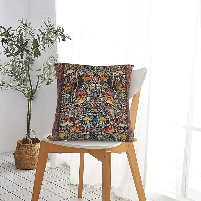 Antique Persian Carpet Print Pillow Covers Decorative Square Throw Pillowcase 18x18 Inch Couch Cushion Cover for Home Decor Living Room Bedroom College Dorm Bed Car Sofa
