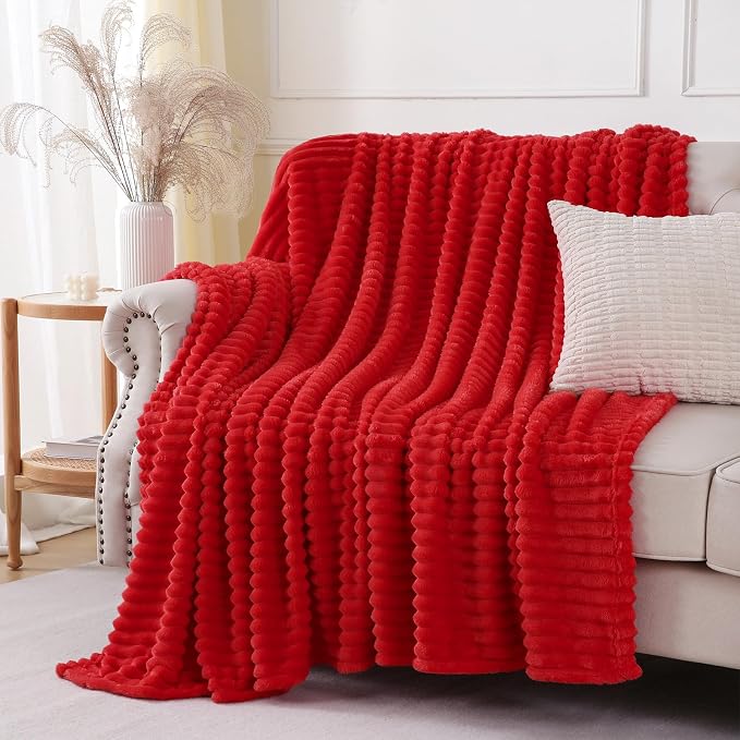 Christmas Red Throw Blanket for Couch Sofa 60"x80" Striped Design | Fleece Blankets Room Home Decor Lightweight Plush Soft Cozy Gifts for Women Mom