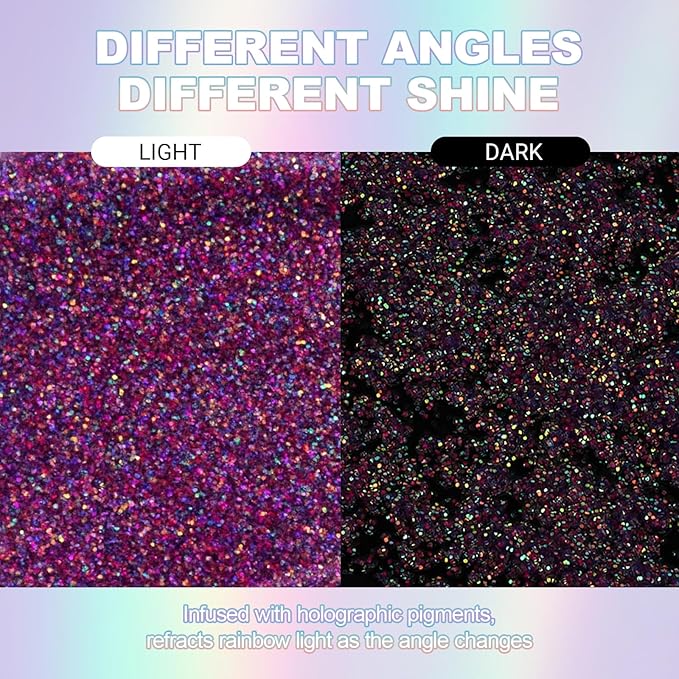 Erinde Holographic Body Glitter Gel, Roll-On Face Hair Glitter for Mermaid Makeup Festival Party Rave Accessories, Chunky Sequins Chameleon Shimmer Christmas Makeup for Women Girls, 04 Deep Purple
