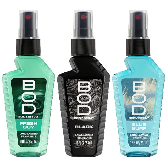 BOD man Body Spray Gift Set, Black, Fresh Guy, Blue Surf, 3 Piece