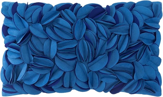KINGROSE 3D Floral Decorative Throw Pillow Cover Handmade Soft Pillow Case Sham Solid Cushion Cover for Bedroom Home Decor Sofa 12 x 20 Inches Solid Suede Blue