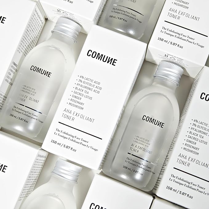 COMUNE AHA Exfoliant Toner - Leave-On Liquid Exfoliant 6% Lactic Acid, 3% Glycolic Acid + Hyaluronic Acid | Gently Exfoliates Dead Cells, Unclogs Pores & Smooths While Hydrating | 150 mL / 5.07 fl.oz