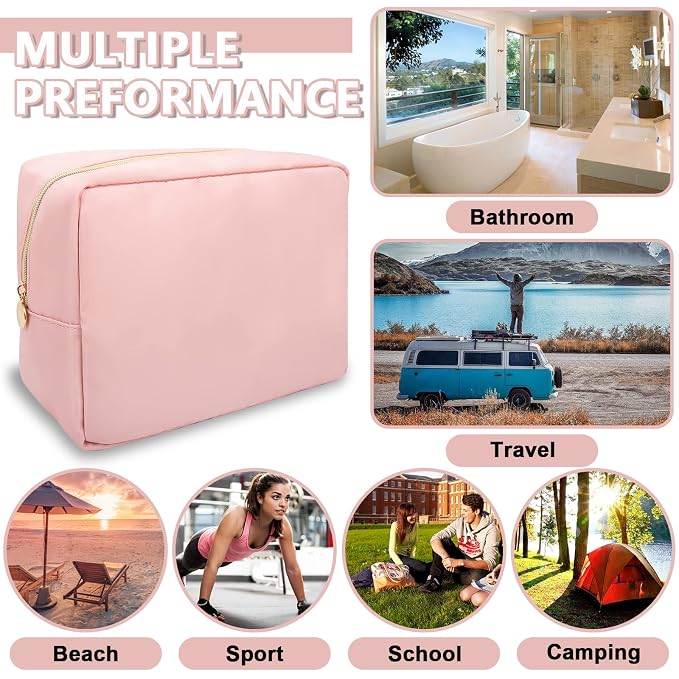 UIXIZQ Large Makeup Bag Pouch,Nylon Women Travel Toiletry Storage Bag Preppy Cosmetic Bag for Girls,Big Makeup Organizer Bag Cute Zipper Pouch Skincare Bag for Sport Work Gift(Large-Flamingo)