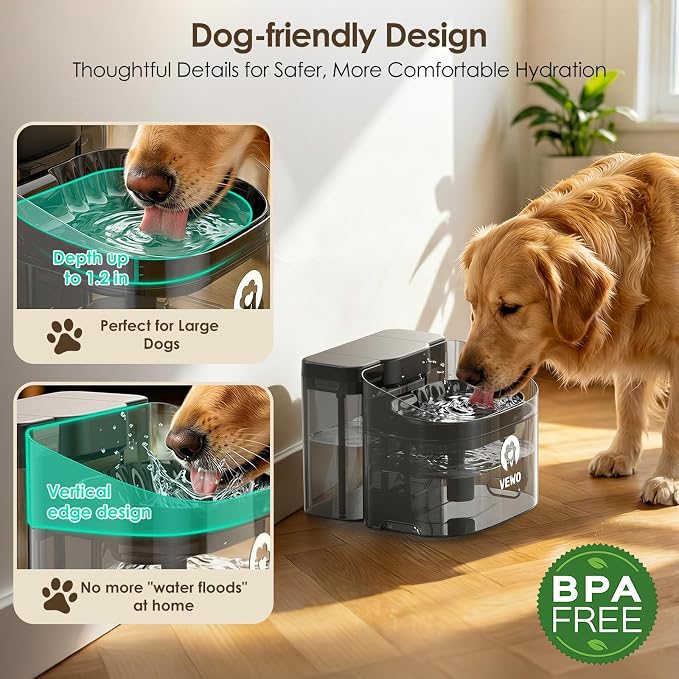 11L/372oz Large Dog Water Fountain, No Spill Automatic Dog Water Bowl Dispenser with Multi-Layer Filtration, Flowing Dog Water Dispenser with Deep Basin, BPA-Free, Ultra Quiet and Easy to Clean