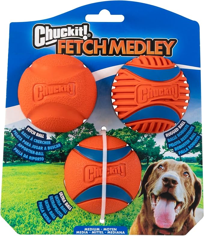 Chuckit! Ultra and Rugged Dog Balls, High-Bounce Fetch, Medium, Set of 3