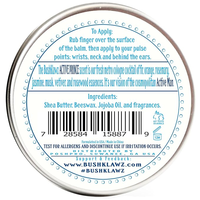 BushKlawz Active Prince Solid Cologne 1 oz Full Size Alcohol Free Natural Concentrated Travel Friendly Tins Men's Fragrance Manly Scents to Satisfy all Types of Viking Cannon Black Prime