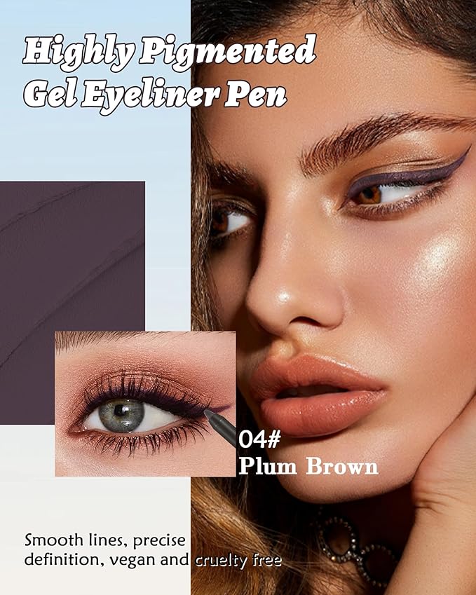 Waterline Gel Eyeliner Pencil, Plum Brown Matte Waterproof Long Lasting Cream Eye Liner Pencils with Sharpener, Hypoallergenic Highly Pigmented Precision Smudge-Proof Eyeliner Makeup Pen for Women-04