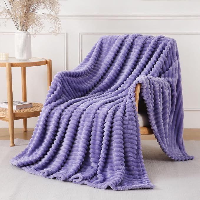 Lavender Throw Blanket for Couch Sofa 90x90 inches Striped Design | Fleece Blankets Room Home Decor Lightweight Plush Soft Cozy Gifts for Women Mom