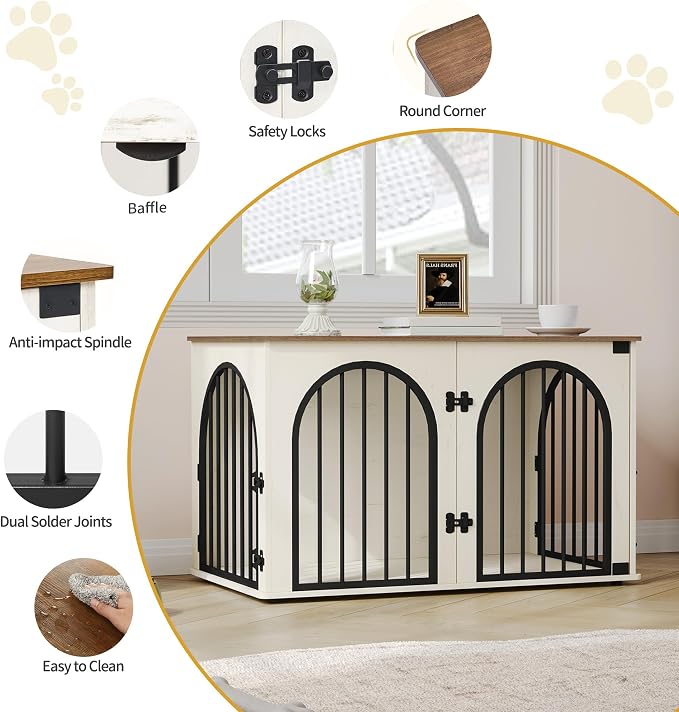 39.4" Wooden Dog Crate Furniture, Indoor Dog Kennel Dogs Cage for Small/Medium/Large Dogs, Heavy Duty Dog Crates Decorative Pet House End Side Table TV Stand, White Brown DFC84114B | Dog Kennel Furniture Wooden Dog Cage Heavy Duty Dog Crate Decorative ...