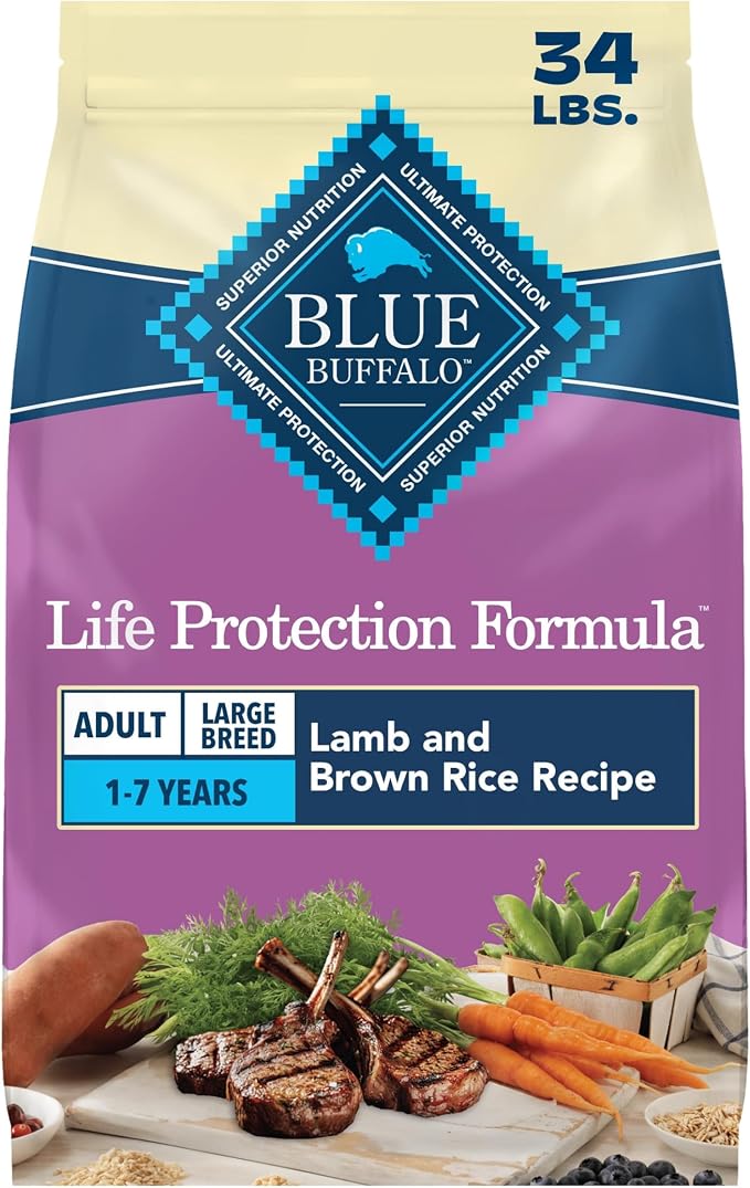 Blue Buffalo Life Protection Formula Lamb Large Breed Dry Dog Food, 34 lb | Real Lamb #1 Ingredient, Glucosamine for Joint Health, Antioxidant-Rich LifeSource Bits, Formulated for Large Breed Dogs