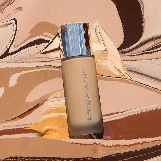 Fitglow Beauty Foundation+ | Vegan Skin-Treating Foundation with Peptides & Plant Collagen | Buildable Medium-Full Coverage, Natural Finish | Hydrating, Anti-Aging, Pore-Friendly | F8-30ml