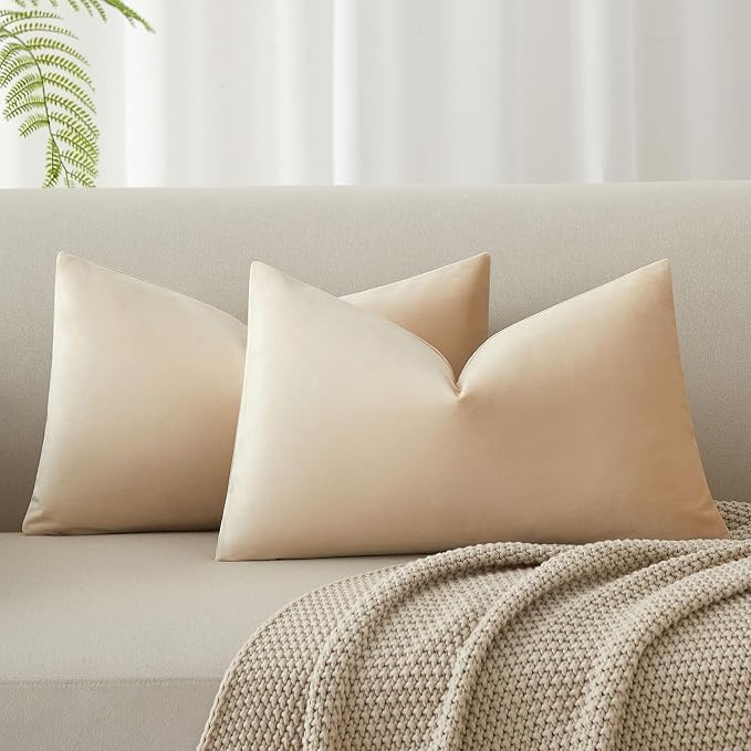 14x24 Pillow Covers Set of 2 Decorative Velvet Throw Pillow Covers,Khaki | Luxury Soft Cushion Covers with Invisible Zipper for Couch Sofa Bed Living Room Bedroom Home Decor