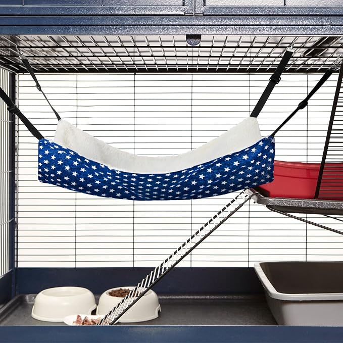 Jetec 2 Pack Cat Hammock for Cage, Pentagram, L | Catio Accessories, Reversible Soft Cats Bed, Adjustable Straps and Hooks, Double-sided Linen, Fleece Hanging Hammock for Cats