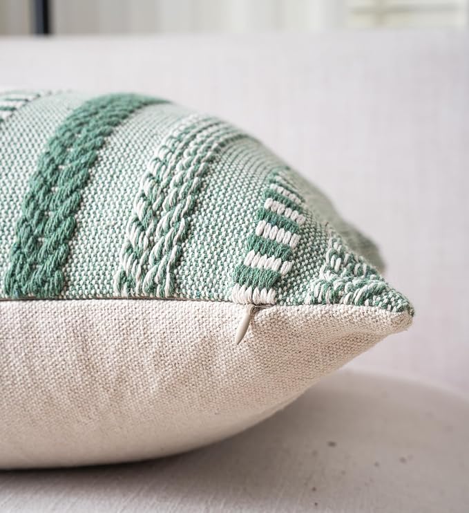 Cethom Boho Throw Pillow Covers 20x20 Inch Set of 2, Farmhouse Decorative Couch Pillow Cases, Light Green Accent Pillows of Bed, Sofa Bedroom Living Room Home Decor Cushion Cover