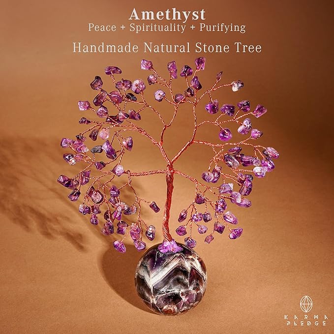 Amethyst Crystal Tree of Life Birthday Gifts for Women, Handmade Home Decor, Office, Room Decoration, Reiki Healing Crystal Chakra Tree for Money, Positivity, Good Luck Gifts for Her, Mom & Dad