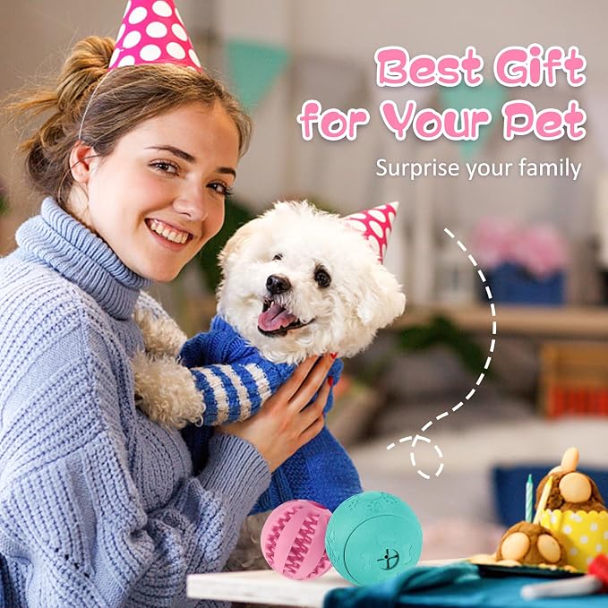 HIPPIH Dog Puzzle Toy 2 Pack, Interactive Dog Toys for Treat Dispensing | Durable Puppy Enrichment Toys, Dog Treat Ball for Teething, Slow Feeder, IQ Training, Pink-2.75'', Green-3.14''