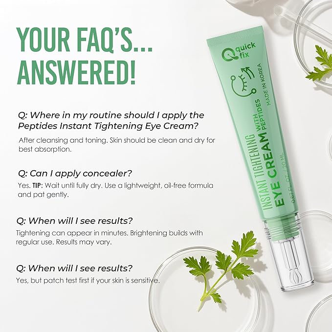 Quick Fix Peptides Instant Eye Tightener – Firms & Smooths – Hydrating Under Eye Cream for Dark Circles – Dermatologist Tested, Anti-Aging, Korean Skin Care – Cruelty-Free, Clean Beauty – .67 Fl Oz