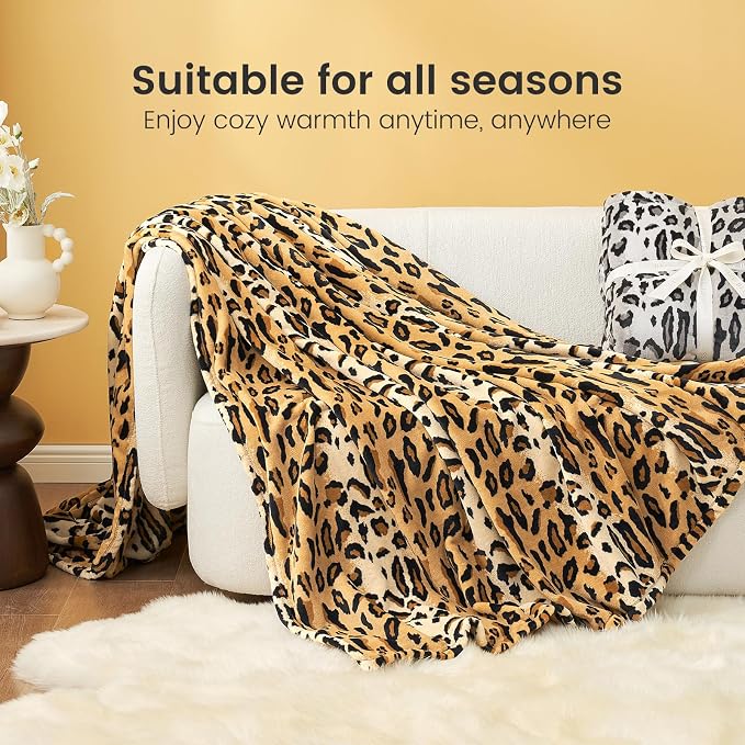Cozy Bliss Leopard Print Fuzzy Throw Blanket for Couch - Thick Soft Warm Fleece Blankets for Room Decor, for Kids, Women Men Girls, Brown Cheetah 40"*50"