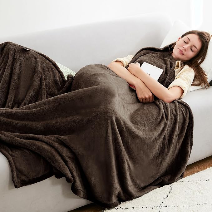 Hansleep Queen Brown Fleece Blanket, Soft Flannel Bed Blanket | Fuzzy Cozy Blanket 90x90 Inches, Multi-use for Bed, Sofa, Couch, Travel, Camping, All Season Warm Lightweight Cover
