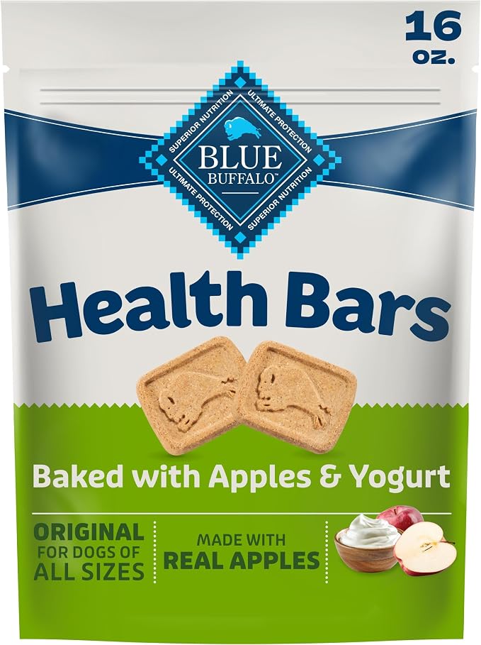 Blue Buffalo Health Bars Apples & Yogurt Dog Biscuits, 16 oz | Oven-Baked, Crunchy Texture, No Chicken By-Product, Corn, Wheat, or Soy
