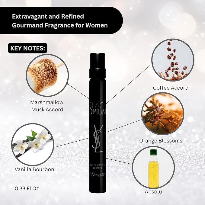 Yves Saint Laurent YSL Black Opium Glitter Eau De Parfum for Women - Travel Size 0.33 Fl Oz.