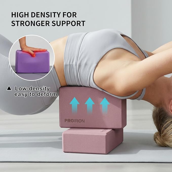 PROIRON Yoga Blocks, 2 Pack Supportive High Density Premium Eva Foam, Soft Non-Slip Surface with Curved Edges Stretch Blocks For Yoga, Pilates, Stretching