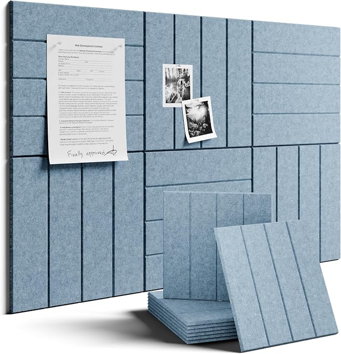 Fluxynara Felt Bulletin Board & Cork Board Alternative, Dusty Blue | 36" x 24" Pin board, Removable Adhesive Tabs, Easy Install Without Wall Damage, For Home Office Decor