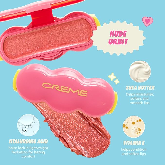 The Crème Shop Shimmer Pop Clip-On Lip Gloss | Korean Makeup, Cute Clip Accessory, Hydrating, Non-Sticky, Shea Butter, Hyaluronic Acid, Vitamine E- Nude Orbit