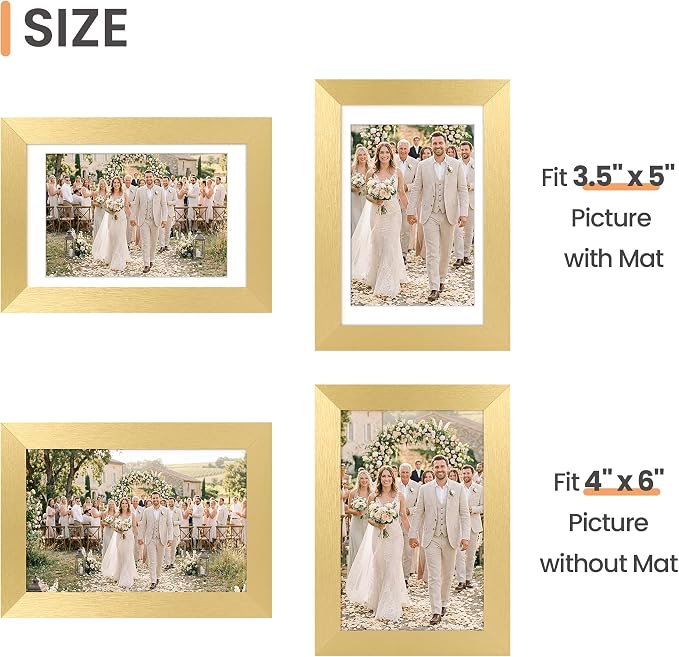 upsimples 4x6 Picture Frame, Photo Collage Wall Decor Set of 10, Gold | Fit 3.5x5 and 4 x 6 Photos, Wall or Tabletop Display, For Gallery Hallway Living Room, For Christmas Mother's Day Wedding