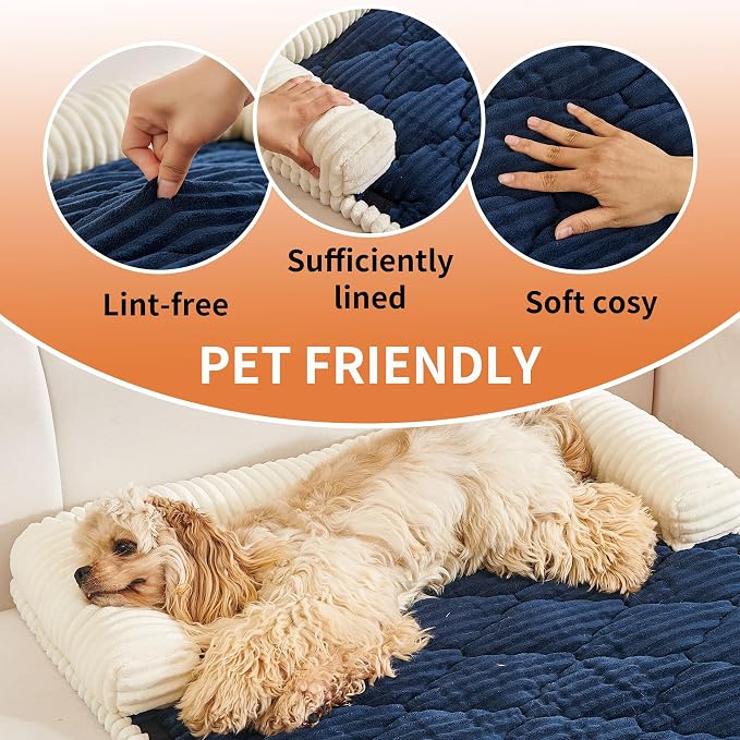 HAOMAIJIA Dog Couch Bed for Large Dogs, Non Slip Pet Couch Covers for Sofa Thick Soft Washable Dog Couch Cover Protector All Seasons Universal Dogs and Cats Bed Mat (Navy Blue, Large)
